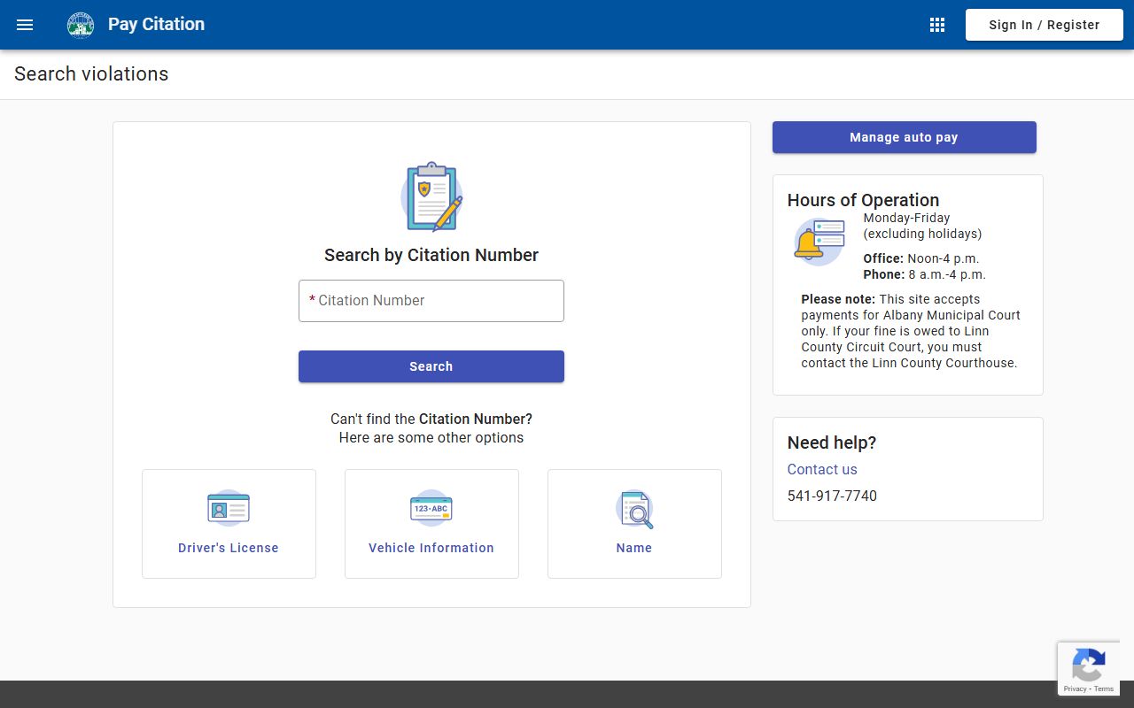 Albany Municipal Court online case search and payment portal