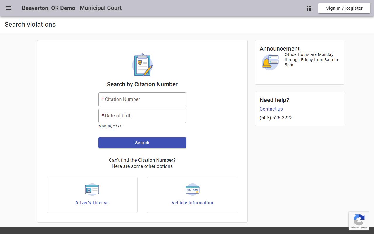 Beaverton municipal court online case search by citation number