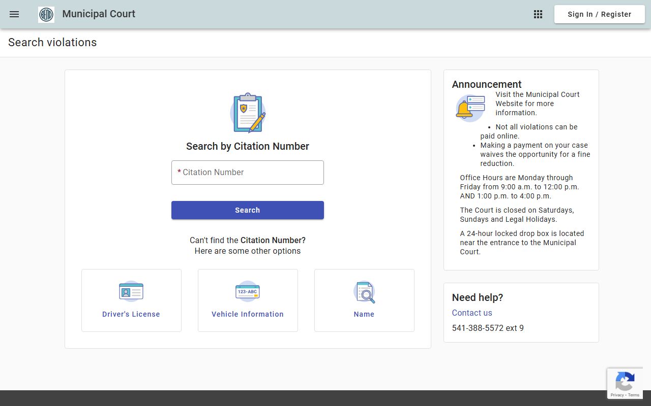Bend Municipal Court online payment portal for resolving bench warrant fines