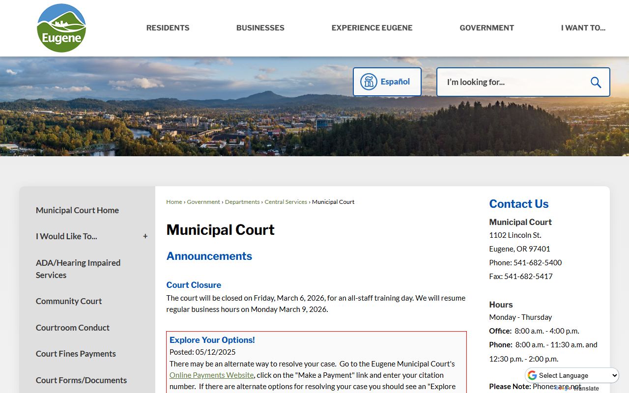 Eugene Municipal Court at 1102 Lincoln Street where bench warrants are issued