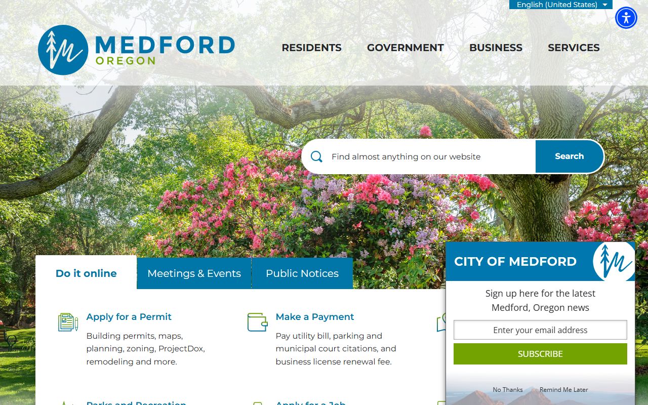 Medford Police Department page showing contact and records information