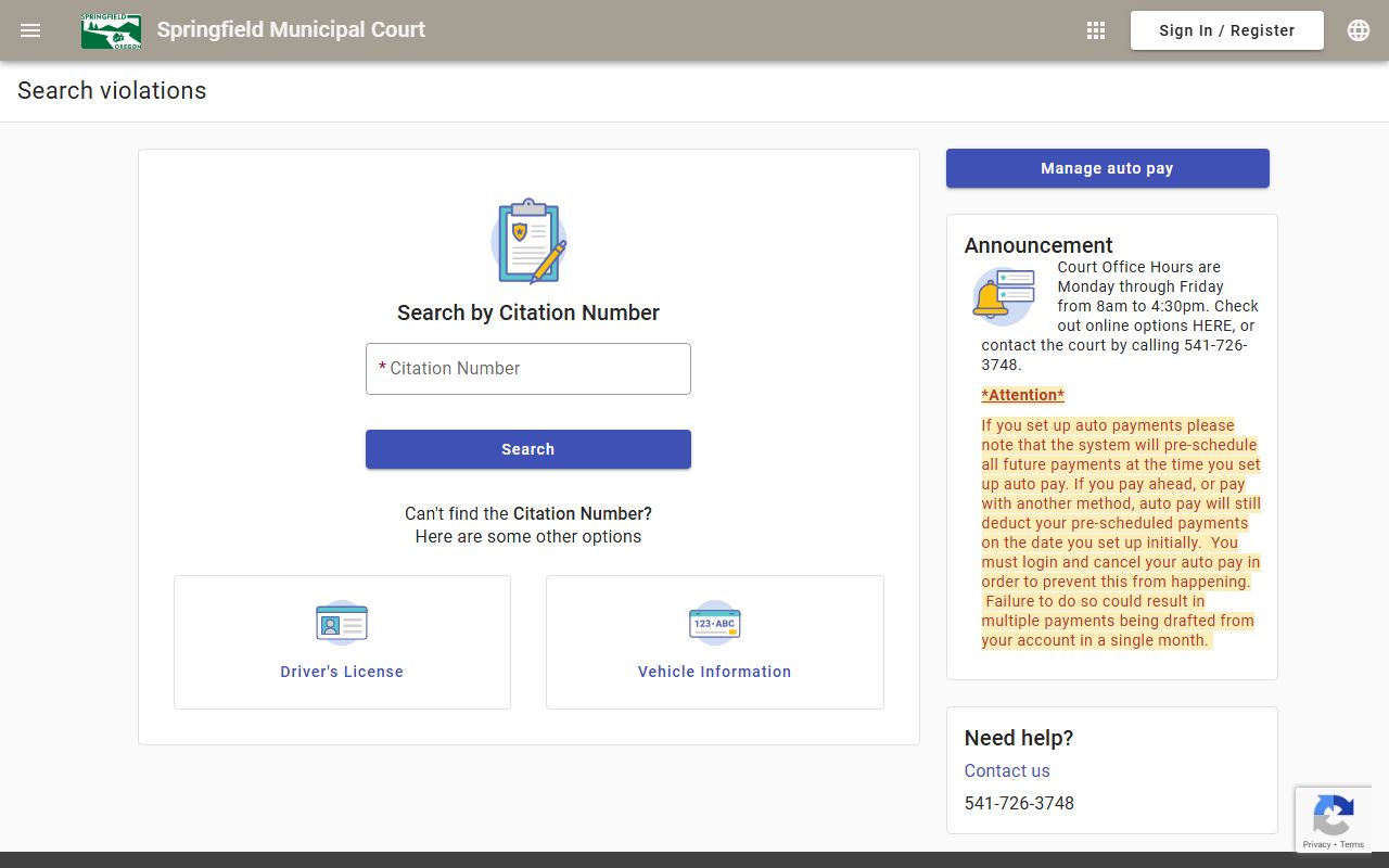 Springfield Municipal Court online case search and payment portal