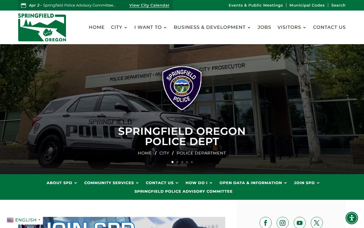 Springfield Police Department page with division contacts