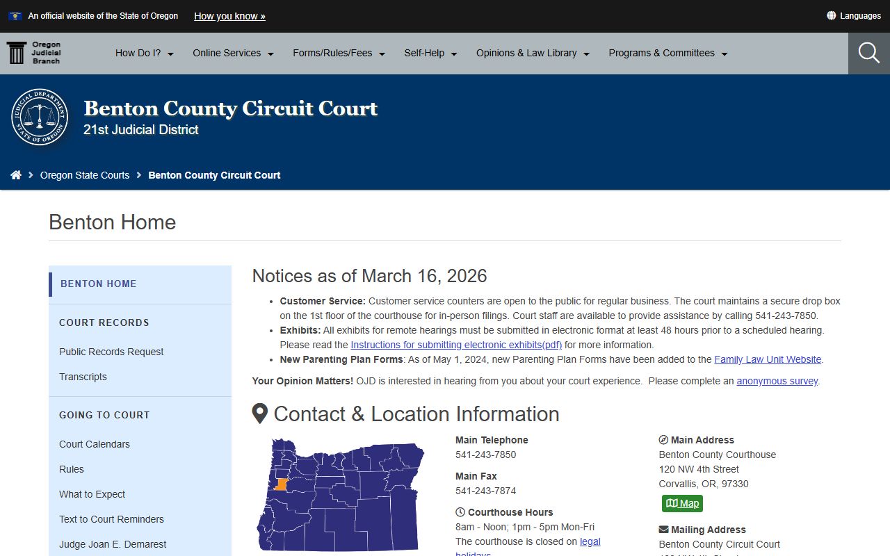 Benton County Circuit Court in Corvallis Oregon bench warrant filings