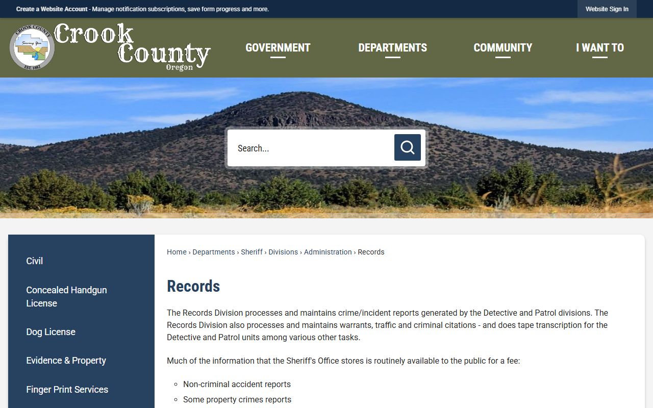 Crook County Sheriff records page for bench warrant information