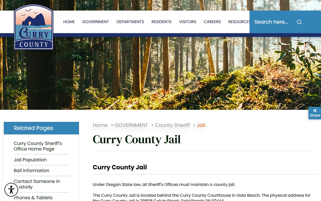 Curry County jail information page with capacity and contact details