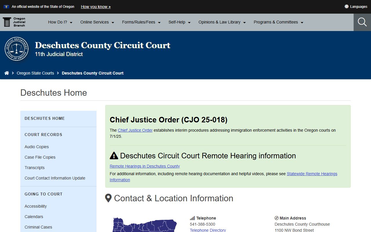 Deschutes County Circuit Court in Bend Oregon for bench warrant cases