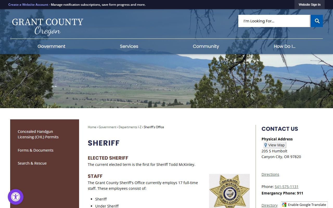Grant County Sheriff office in Canyon City responsible for bench warrant service