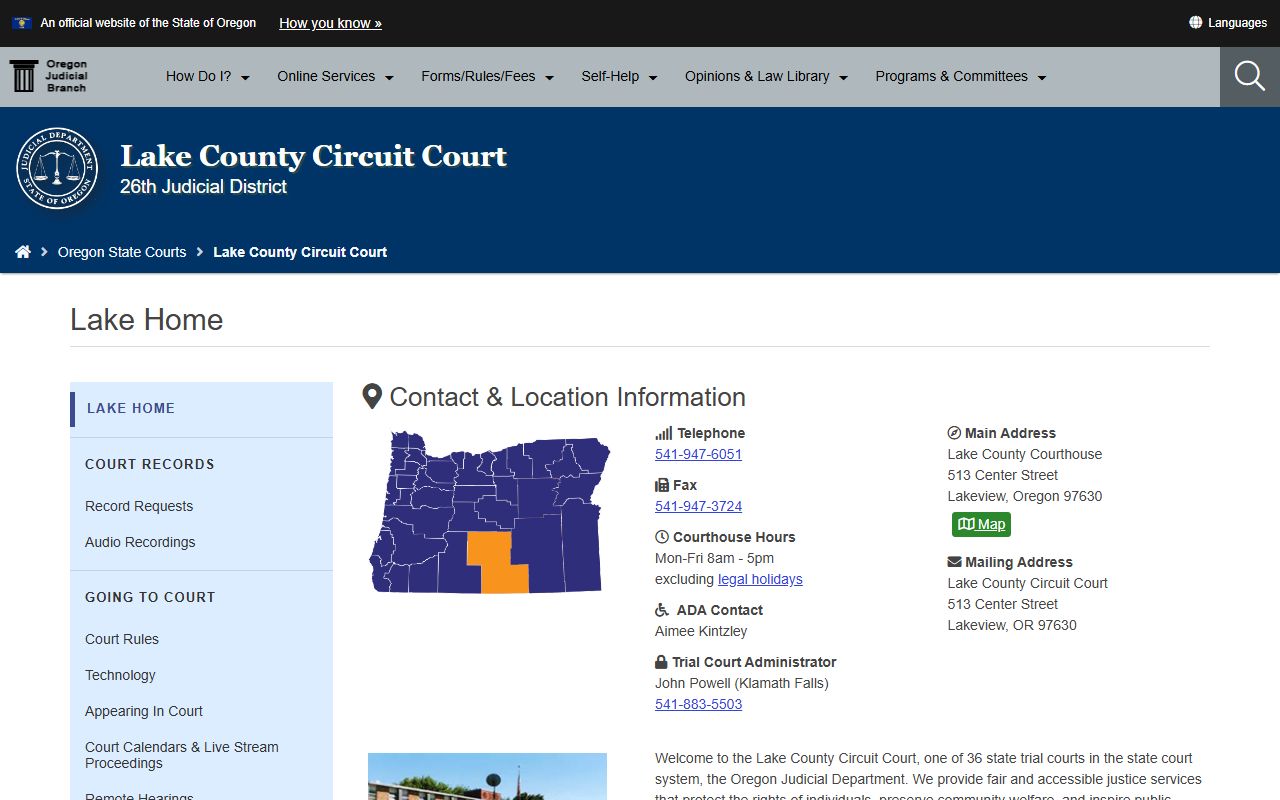 Lake County Circuit Court in Lakeview Oregon for bench warrant filings