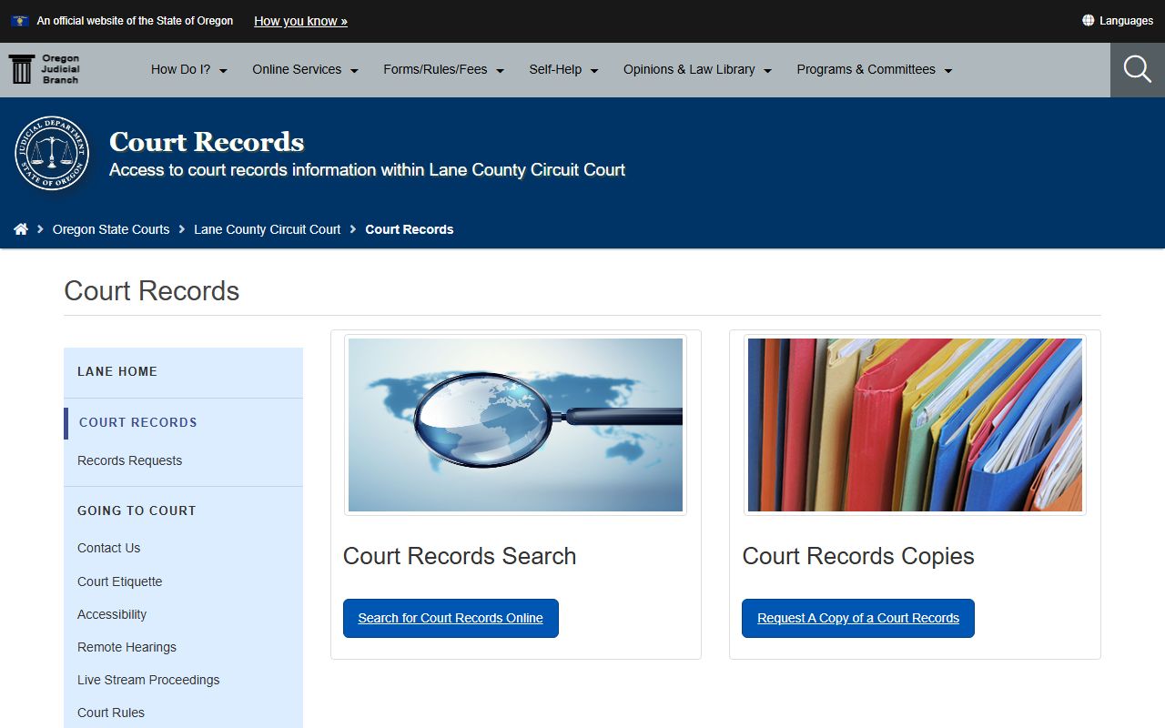 Lane County bench warrant court records page