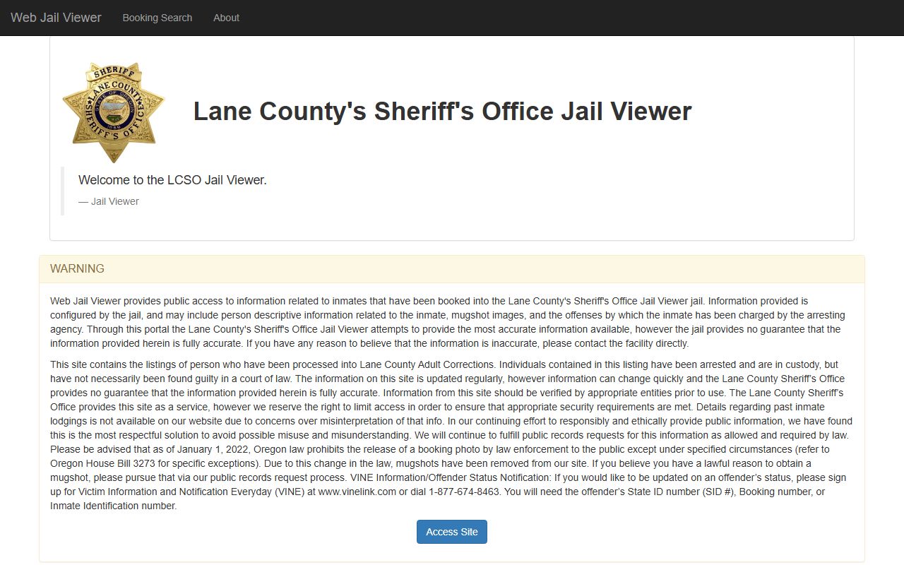 Lane County bench warrant AIC inmate viewer