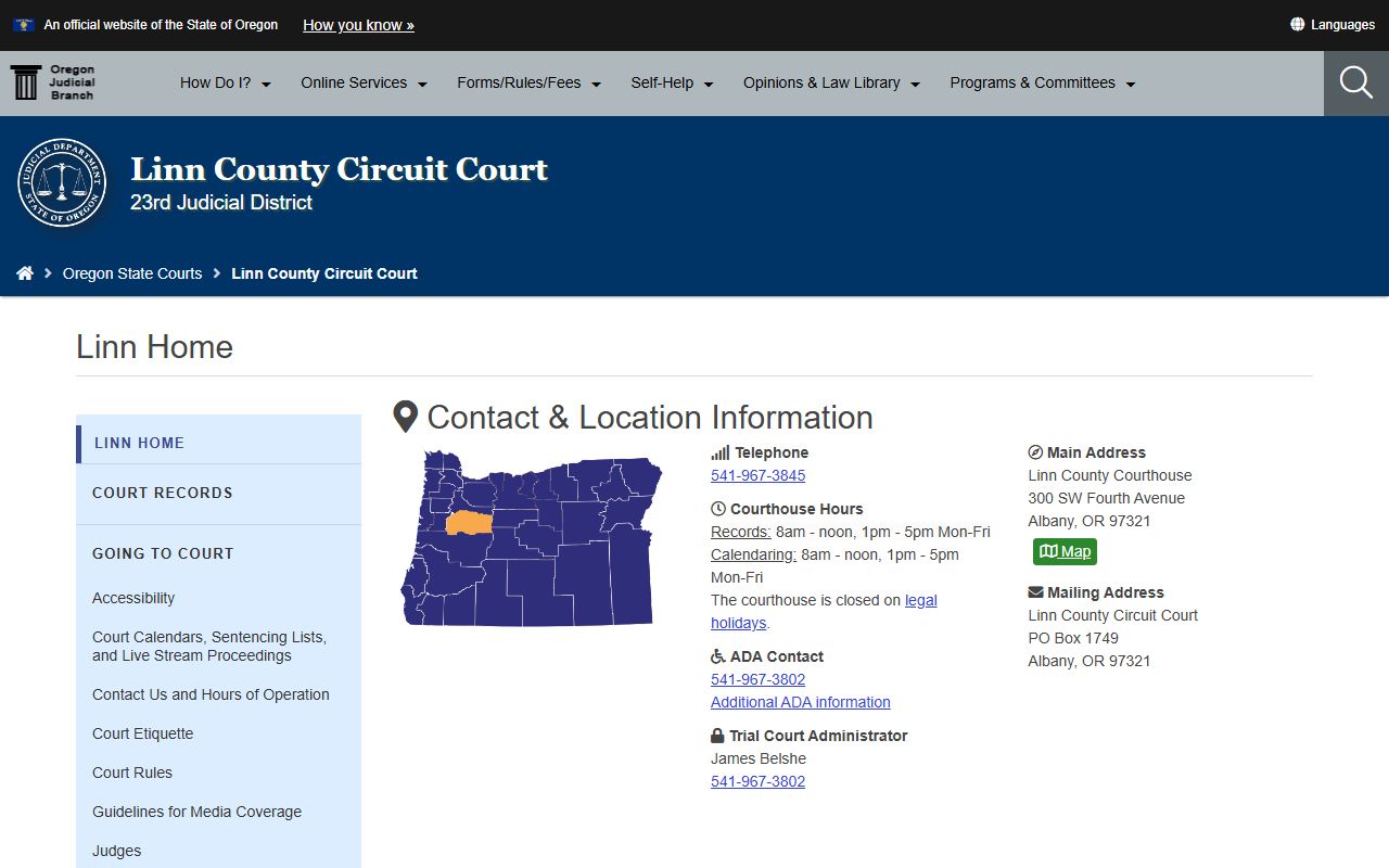 Linn County Circuit Court in Albany Oregon for bench warrant cases