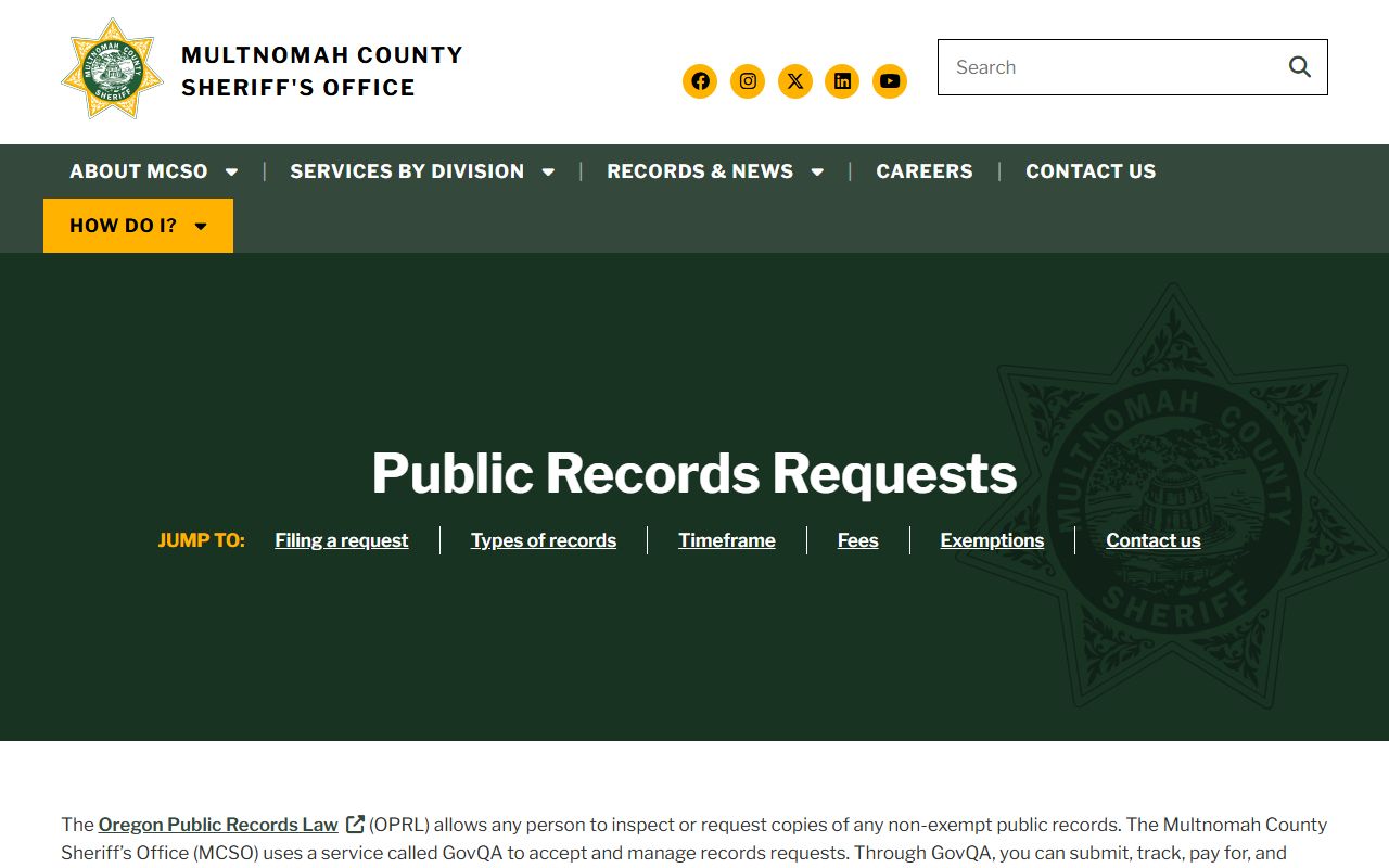 Multnomah County bench warrant public records request portal