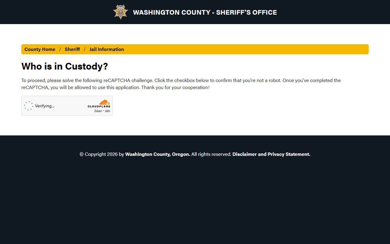 Washington County bench warrant custody lookup system